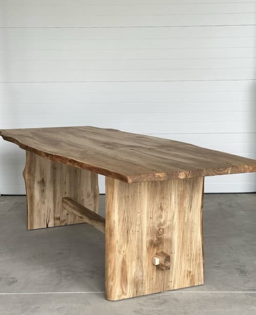 The Bethany | Live Edge Slab Leg Trestle Table | Dining Table in Tables by TRH Furniture. Item composed of maple wood