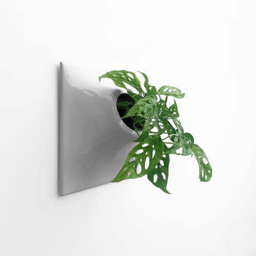Node XL Wall Planter, 15" Mid Century Modern Planter, Gray | Plant Hanger in Plants & Landscape by Pandemic Design Studio. Item composed of stoneware in mid century modern or japandi style