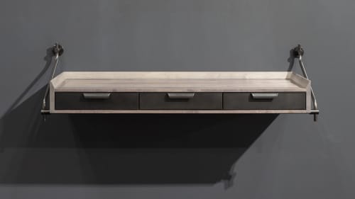 3 Drawer Knife Edge Console | Media Console in Storage by Amuneal. Item made of oak wood & brass