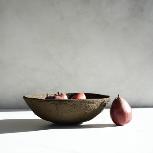 Fluted Centerpiece Bowl in Earthen Brown Concrete | Decorative Bowl in Decorative Objects by Carolyn Powers Designs. Item composed of concrete in minimalism or contemporary style
