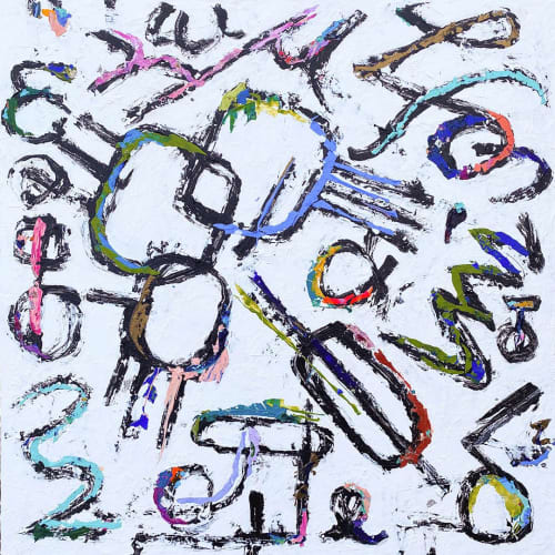 Dialogues in Technicolor 1 | Oil And Acrylic Painting in Paintings by Theodora Miller. Item made of paper with synthetic works with contemporary & eclectic & maximalism style