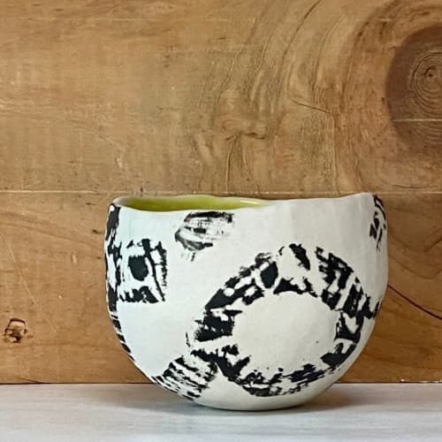 Handmade Porcelain Bowl with Graphic Black Painted Designs | Dinnerware by cursive m ceramics. Item composed of ceramic