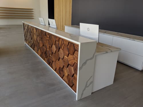 Hex Wall Pattern | Desk in Tables by Brooke M Davis Design | Lone Star Eye in Austin. Item composed of oak wood