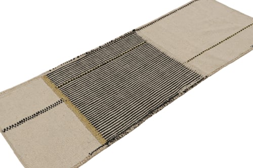 Rug & Kilim’s Contemporary Runner Kilim, In Black And Beige | Area Rug in Rugs by Rug and Kilim