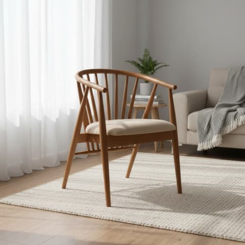 Oslo Spindle-Back Wooden Dining Chair | Chairs by Kleinhaus Furniture. Item made of wood with fabric works with mid century modern & contemporary style