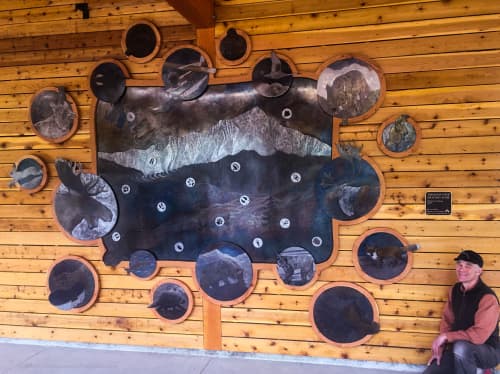 Through Your Spotting Scope | Wall Sculpture in Wall Hangings by Jeffrey H Dean | K'esugi Ken Interpretive Center in Trapper Creek. Item composed of steel