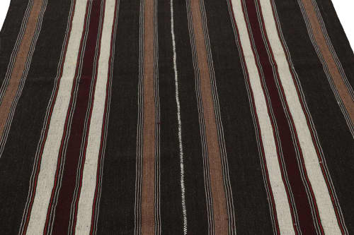 Vintage Turkish Kilim Rug in Brown, Black & White Stripes | Area Rug in Rugs by Rug and Kilim