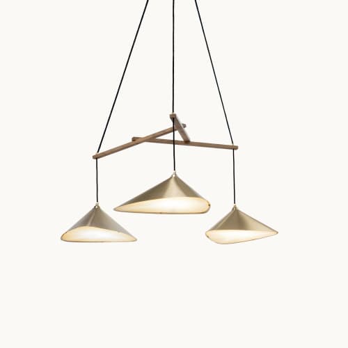 Emily Group of Three Pendant Light – Gold Semi-Matte | Chandeliers by MOSS Objects. Item made of oak wood with steel works with contemporary & modern style