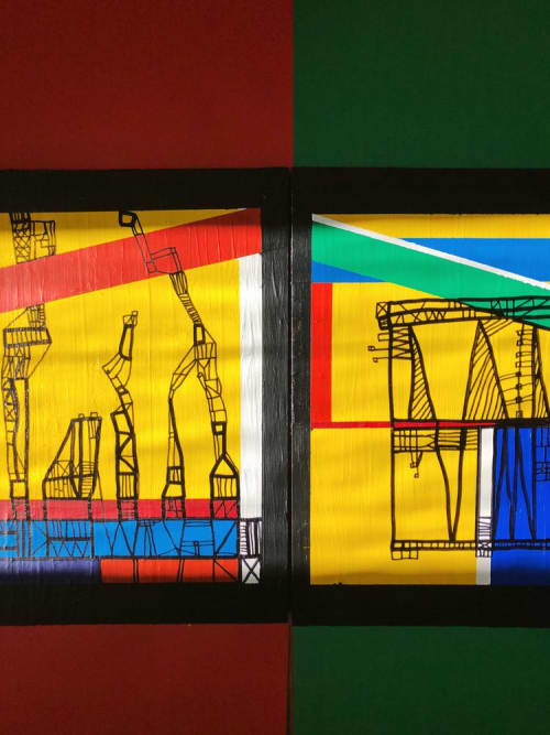 Yellow clouds I & II | Oil And Acrylic Painting in Paintings by Atelier Stumpo. Item made of wood with synthetic