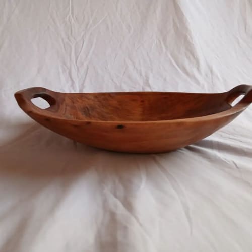 Indigenous Medium Oval Wood Bowl with handles | Serving Bowl in Serveware by TerraKlay. Item made of wood works with contemporary & rustic style