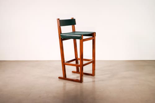 Piero Stool in Argentine Rosewood and Leather-Wrapped Back | Chairs by Costantini Design. Item composed of wood and leather