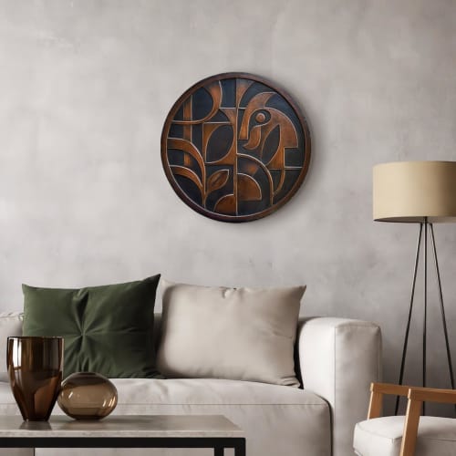 Circular Geometric Abstract Metal Wall Relief | Wall Sculpture in Wall Hangings by Element 29 Metalcraft. Item made of copper compatible with contemporary and art deco style