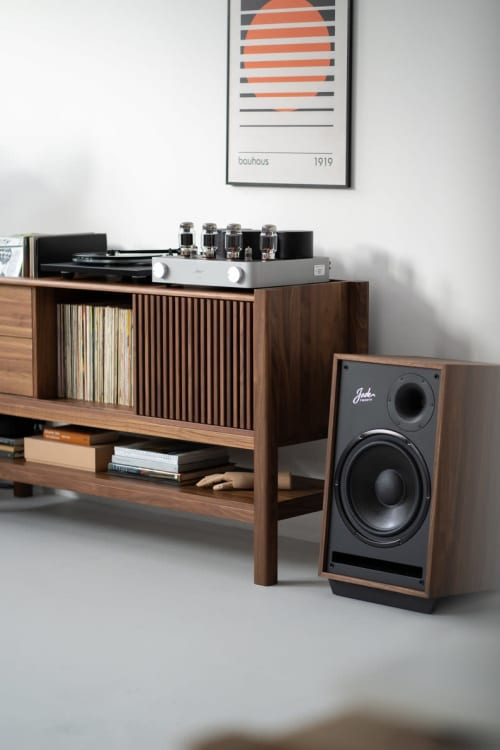 JAMM - Record player stand, made of American walnut | Sideboard in Storage by Mo Woodwork | Stalowa Wola in Stalowa Wola. Item composed of walnut compatible with minimalism and mid century modern style