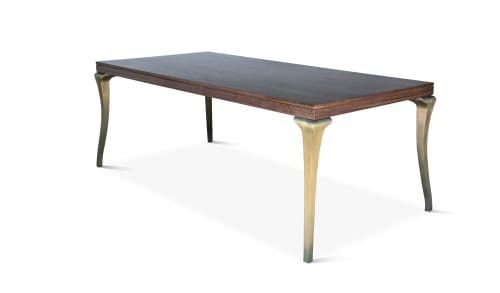 Cast Bronze and Wood Dining Table from Costantini, Enzio | Tables by Costantini Design. Item made of walnut with bronze