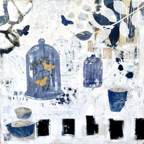 Gatherings | Collage in Paintings by Adam Collier Noel. Item composed of canvas & paper compatible with contemporary and rustic style