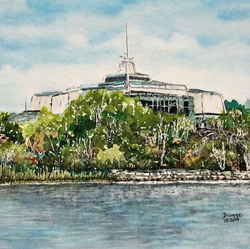 Water Tower and Science North 2 | Watercolor Painting in Paintings by Maurice Dionne FINEART. Item made of paper