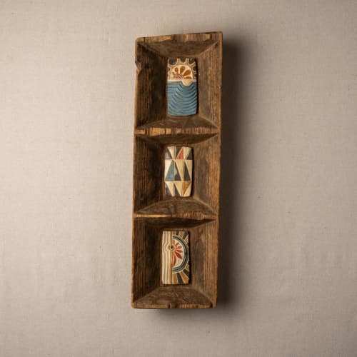 Deep Framed Ceramic and Mosaic Wall Art | Mixed Media by Clare and Romy Studio. Item made of wood with stoneware works with boho & mid century modern style