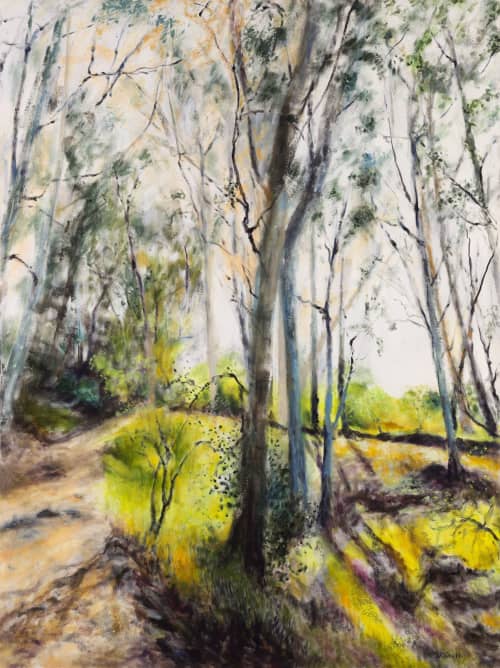 Eucalyptus Trail | Oil And Acrylic Painting in Paintings by Sally K. Smith. Item made of canvas compatible with coastal and traditional style