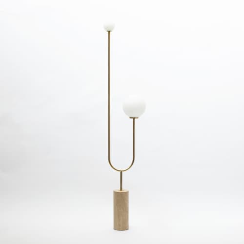 Arancini Floor Lamp | Lamps by Moda Piera | Hôtel des Grands Boulevards in Paris. Item made of brass with marble