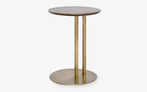 Hidden Brass Plated Metal & Oak Veneer Side C Table | Side Table in Tables by LAGU. Item made of oak wood & metal compatible with minimalism style