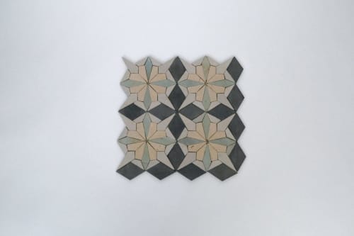 Raven Black & Sand Yellow Flower Mosaic Tile | Tiles by Mosaics.co. Item composed of stone compatible with boho and mid century modern style