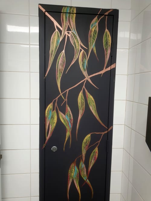 Rainbow Leaves Door | Murals by Susan Respinger | Woodvale Boulevard Shopping Centre in Woodvale. Item composed of synthetic