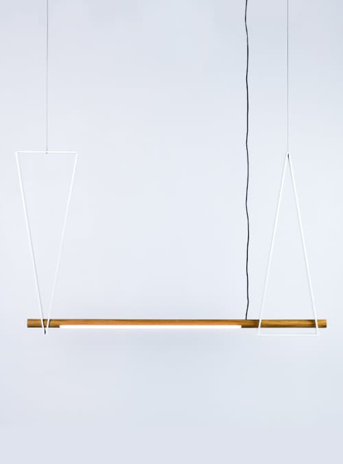 Dovell Hanging Lamp | White with White Oak | Pendants by Atelier Stōbben. Item made of oak wood & aluminum compatible with minimalism and contemporary style