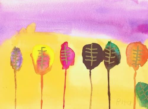 Fall Leaves -Original Watercolor | Watercolor Painting in Paintings by Rita Winkler - "My Art, My Shop" (original watercolors by artist with Down syndrome). Item composed of paper in mid century modern or contemporary style