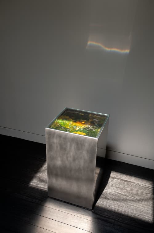 Bryophyte Pedestal Table | End Table in Tables by Studio S II. Item composed of steel & glass compatible with contemporary and industrial style