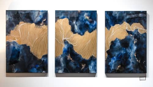Fjords of Consciousness – Triptych | Oil And Acrylic Painting in Paintings by Frankie Hsu | Iris-Kaplan Center in New York. Item composed of synthetic