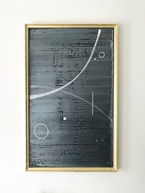 Gold Framed Ash Silver Chalk Board Wall Art | Oil And Acrylic Painting in Paintings by NAMYOONSOOART. Item composed of canvas