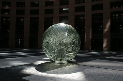 United Earth Glass Sculpture | Public Sculptures by ARCHIGLASS by Urbanowicz | Parlement européen in Strasbourg. Item composed of steel and glass in minimalism or contemporary style