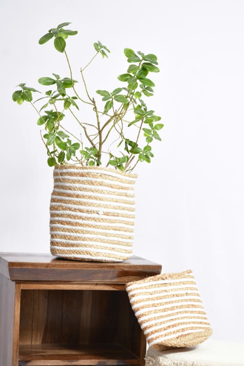 Handwoven Organic Jute Round Planters- Plant Pot (Set of 4) | Vases & Vessels by Humanity Centred Designs. Item made of bamboo & fiber compatible with boho and minimalism style