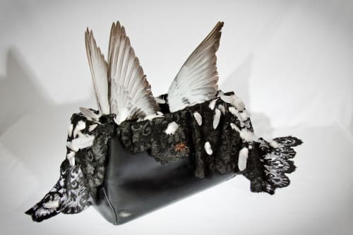 Bag with veil and feathers | Sculptures by HENAR IGLESIAS