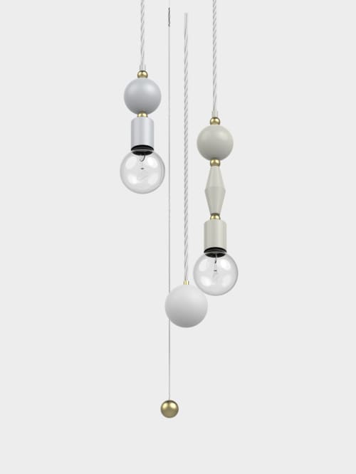 2nd Gen - Set of 4 Jewels and Beads Pendant lamps with Pull | Pendants by Adir Yakobi. Item made of brass & glass compatible with minimalism and contemporary style