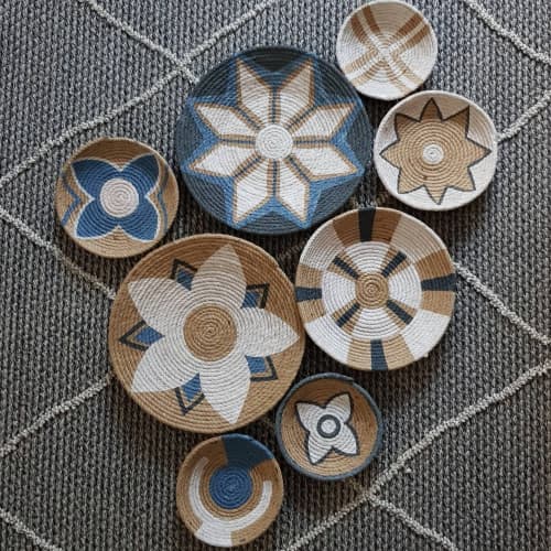 African Wall Plates Decoration Set of 8 | Decorative Plate in Decorative Objects by Sarmal Design. Item composed of bamboo and cotton in boho or mid century modern style