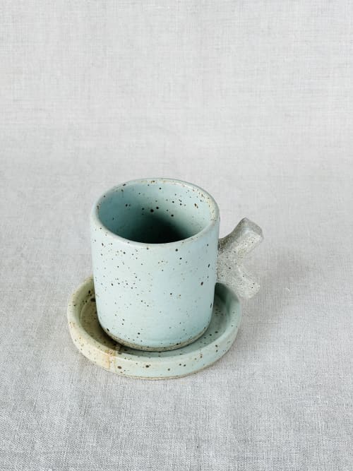 Seafoam - Twiggy Espresso cup & Saucer | Drinkware by Tomoko Ceramics | Oakland in Oakland. Item made of stoneware works with mid century modern & contemporary style