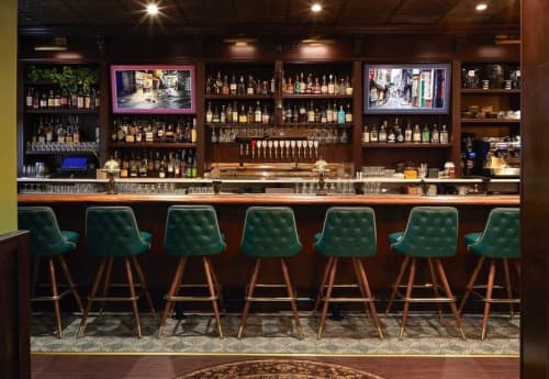 30 inch Tufted bar stool - Model 7030 | Chairs by Richardson Seating Corporation | The Green Post in Chicago. Item made of wood & brass