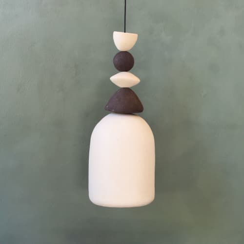 Handmade ceramic cilinder pendants with little shapes | Pendants by Ingrid Vermulst by Studio Wild Orange