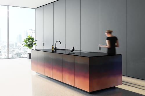 Kitchen island carpentry with liqued metal applied | Cabinet in Storage by Linski Design - Concrete. Art. Microtopping. Art-topping.. Item made of metal