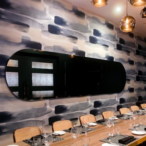 River Wallpaper | Wall Treatments by Emma Hayes | The CUT Restaurant & Bar in Auckland. Item made of fabric with paper