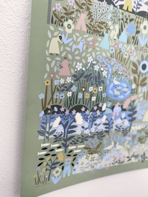 Nature Keepers Green Print | Drawings by Leah Duncan. Item in mid century modern or contemporary style