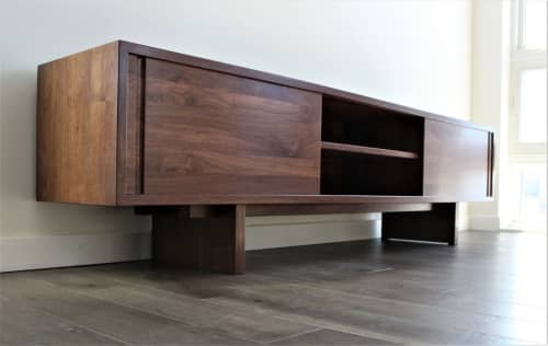 70 inch Custom handmade solid walnut media console cabinet | Storage by GideonRettichWoodworker