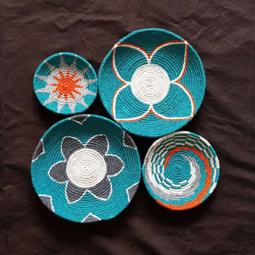 Set of 4 African Plates Baskets Wall Hanging | Decorative Plate in Decorative Objects by Sarmal Design