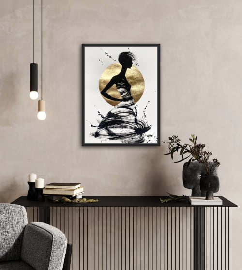 Painting with Feminine figure | Mixed Media in Paintings by Oplyart. Item made of paper compatible with contemporary and art deco style