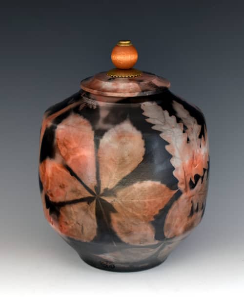 Stoneware vessel urn b 308 sagger raku fired 120 cubic inche | Vase in Vases & Vessels by Ron Mello Studio Art. Item composed of wood and brass
