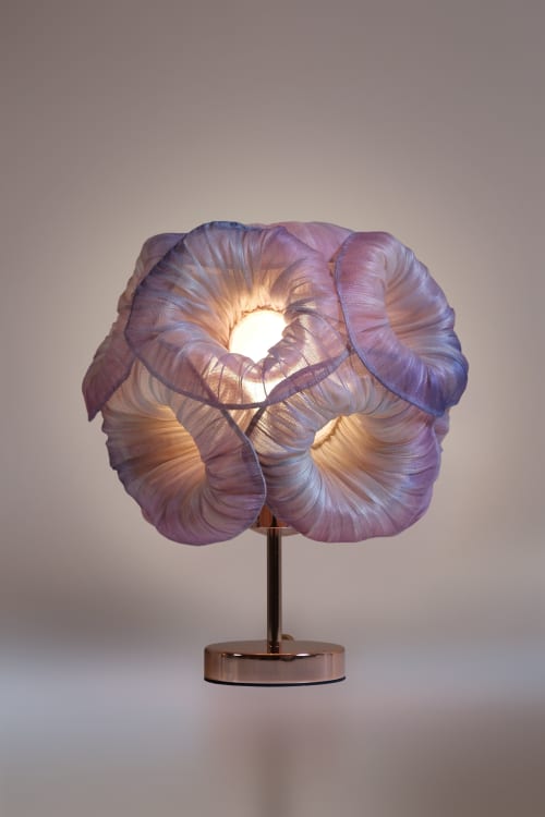 Modern Fabric Table Handpainted Lamp Anemone by Studio Mirei | Table Lamp in Lamps by Costantini Design. Item made of fabric & copper