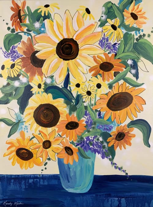 "Sunflowers" Floral Sunflower Painting | Oil And Acrylic Painting in Paintings by Mandy Martin Art. Item made of canvas