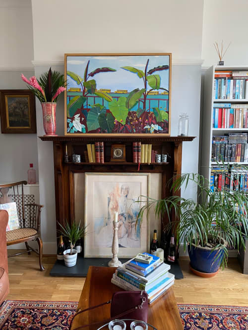 Banana Trees and School Buses | Oil And Acrylic Painting in Paintings by Rachel Campbell Painting | Private Residence in London. Item made of canvas with synthetic