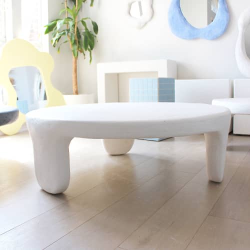 Large Round Plaster Coffee Table | Tables by Mahina Studio Arts. Item works with minimalism & contemporary style